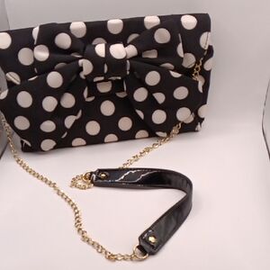 NWOT Lulu Guinness Black and White Polka Dot Bow Crossbody Or Clutch Bag